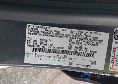 2014 Ford Fiesta Se из США, поврежденный, VIN 3FADP4EE6EM169202